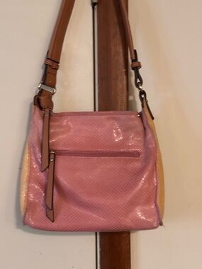 Sondra Roberts Pink, Aqua and Tan Colorblock Shoulder Bag